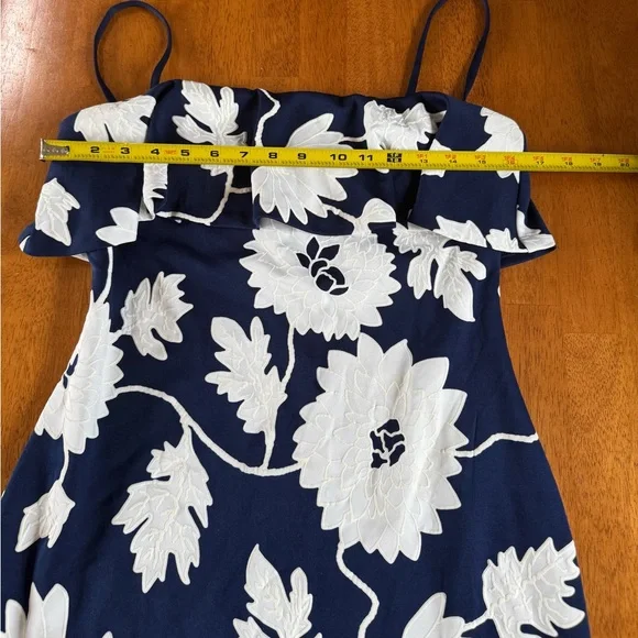 NWT Guess Navy Blue/White Flowers Spaghetti Strap Draped Bodice Dress Size 10 - Picture 7 of 10